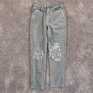 American Eagle AE Jeans Mom Straight Pants Wm Sz 2 Regular  Teal Green Wash ,